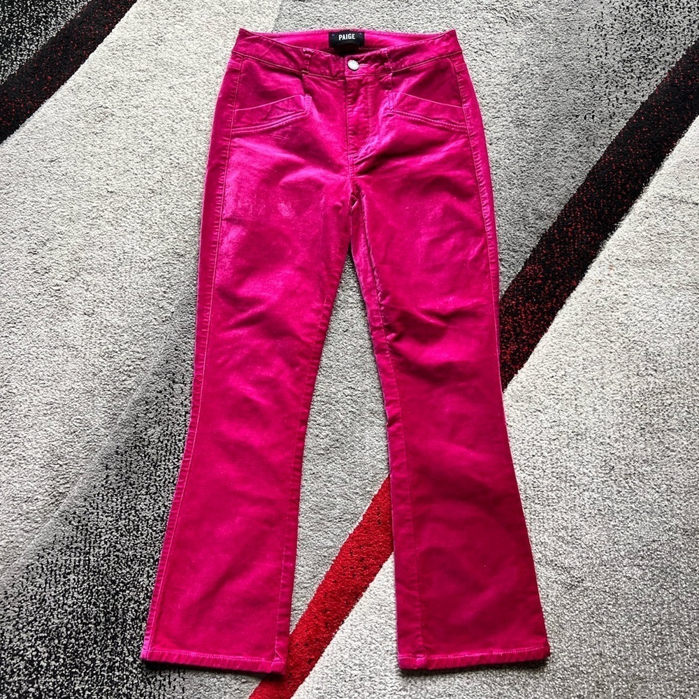 Paige Fuchsia Colette Crop Flare Leg Crushed Velvet Pants